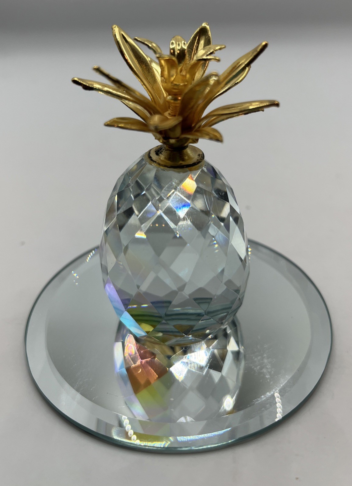 Swarovski Crystal Gold Toned Leaves Pineapple Fruit Figurine 2.5″ Tall VGC