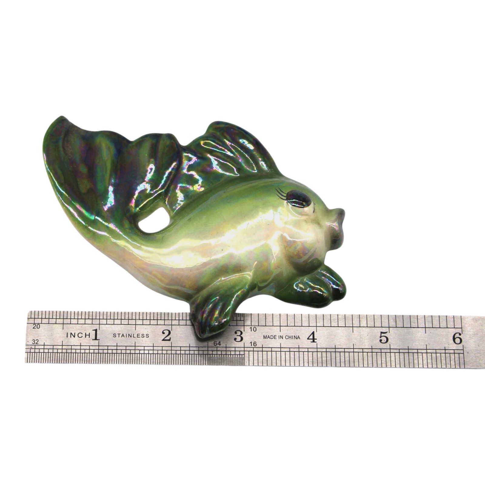Vintage MCM Freeman McFarlin Pearl Lustre Green Ceramic Fish Wall Decor Kitsch