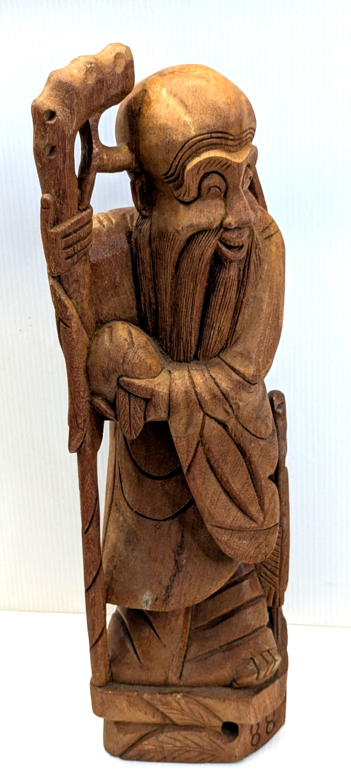 Chinese Shou Lao God of Longevity 22″ Hand Carved Wisdom Health signed