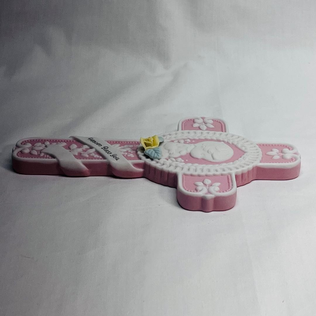 VTG NEW 1996 Pink Christening Day Cross Precious Moments .5″Wx4.5″ Lx7″ H *READ*