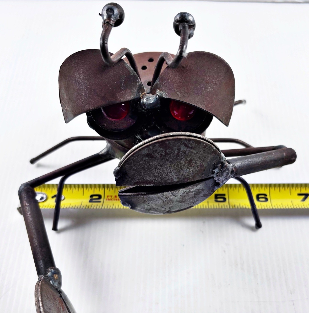 CRAB Metal Sculpture Figurine RED Glass Marble Eye Rustic Indoor Outdoor Garden