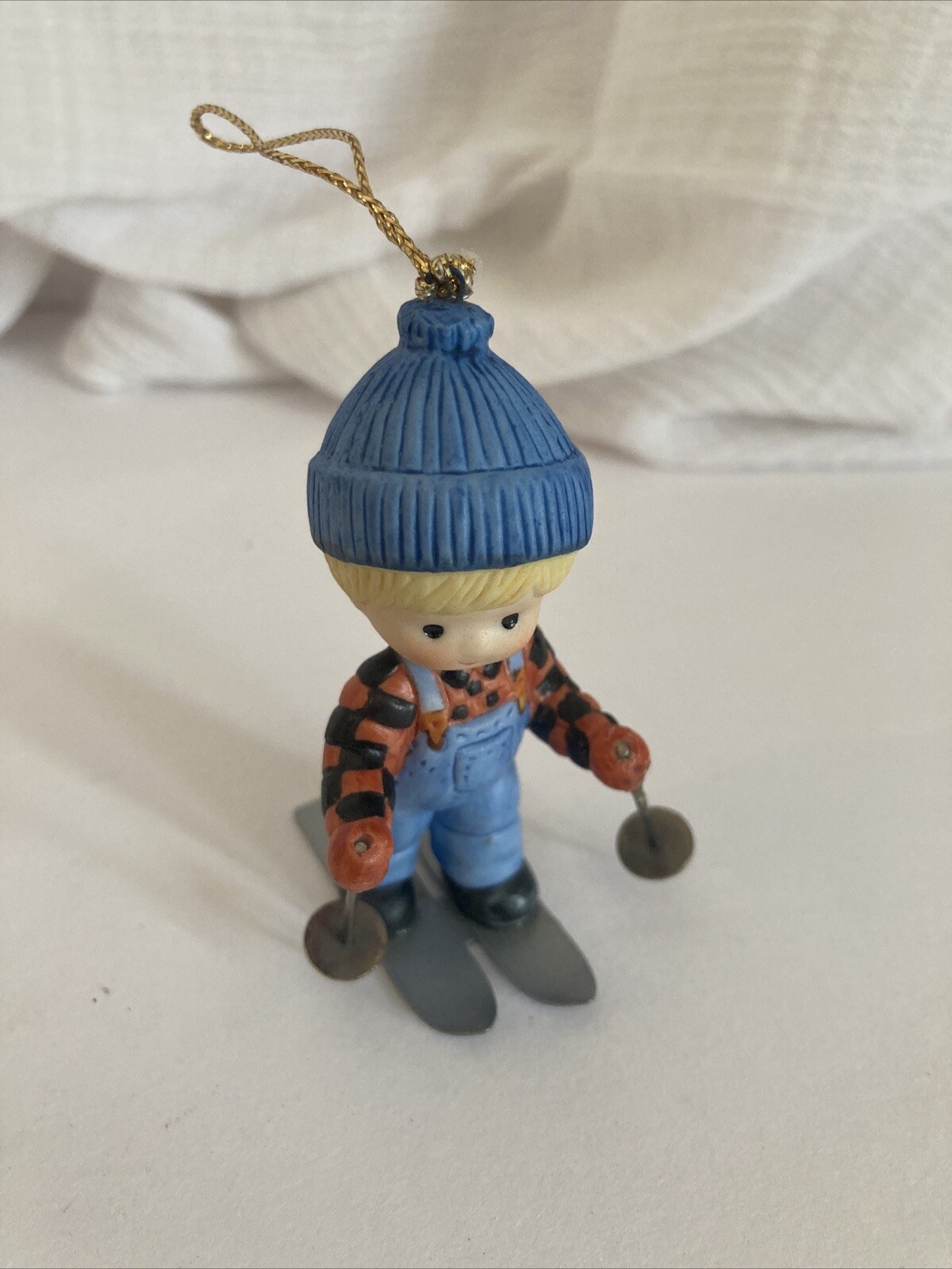 Vintage 1985 Enesco Country Cousins Katie Football Player Skiing Ornament Lot