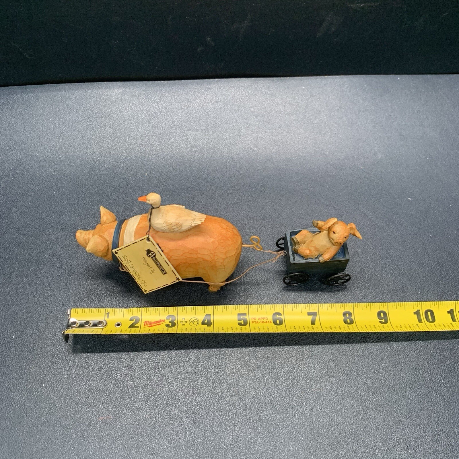 Blossom Bucket Folk Art Pig Pulling Cart Goose Piglet Farm Deco Figure ‘08 Betty