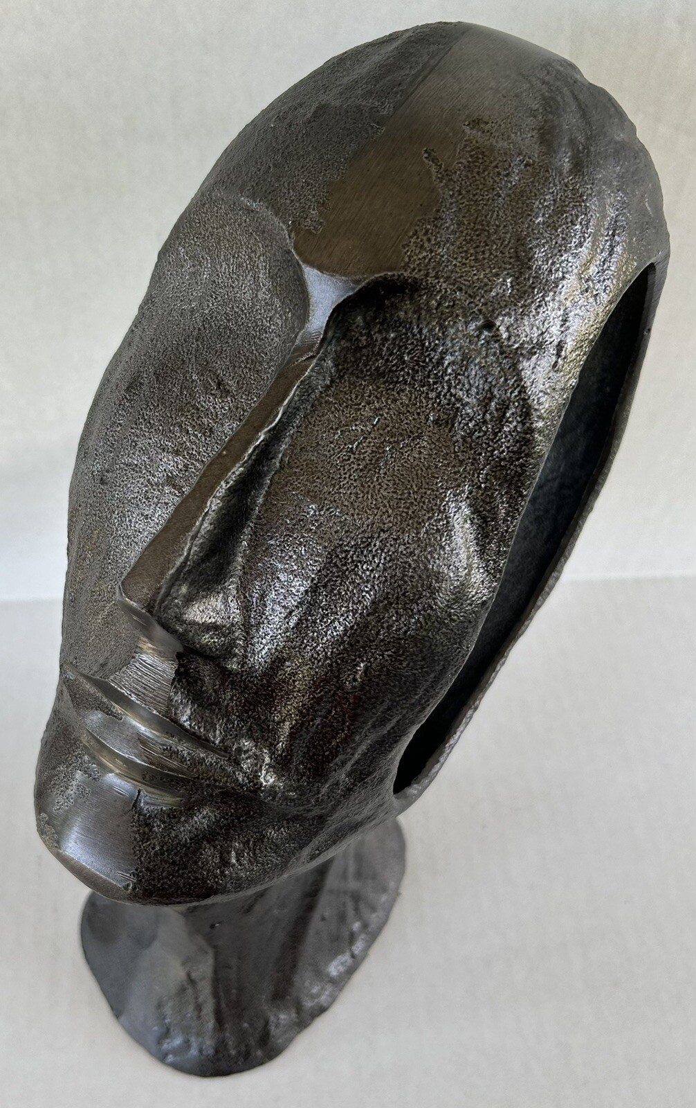 Empty Head Metal Sculpture 12″ Figural Silhouette Hole In the Head Brutalist Art