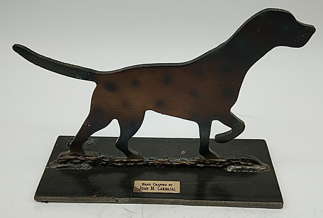 Pointer Dog Sculpture Hand Crafted Juan M Carbajal Artist 8.25″ Metal Art Statue