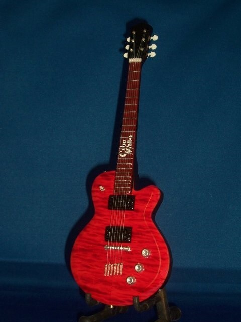 Mini CABO WABO Guitar SAMMY HAGAR Red Rocker Memorabilia FREE STAND Gift