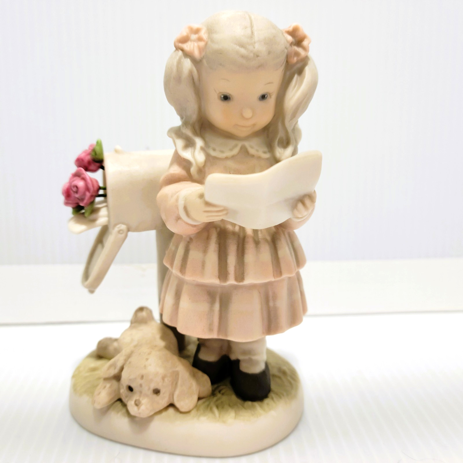Enesco Pretty as a Picture Figurine Girl Dog Mailbox Signed Sealed Delivered