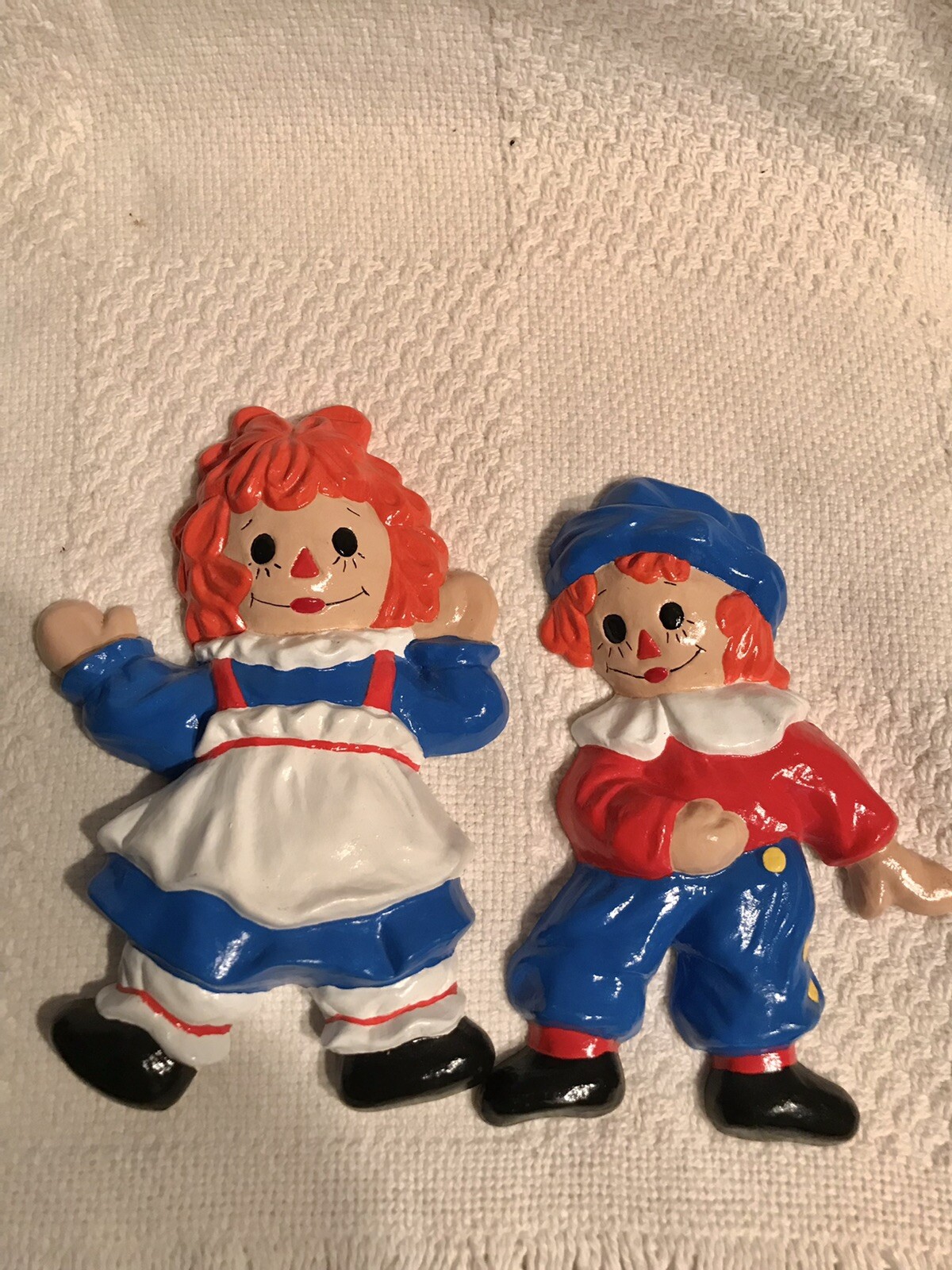 Vintage Raggedy Ann + Andy￼ Plaster Figures 6” RARE! 1970’s Signed