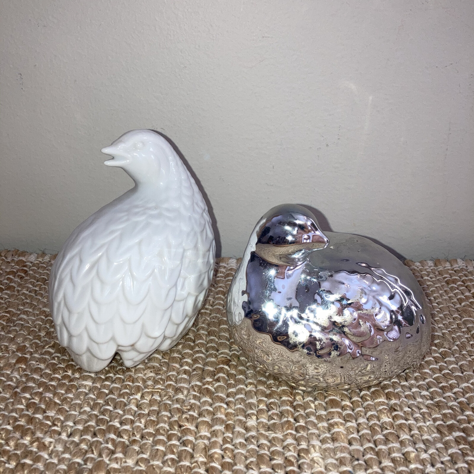 Vintage Homco Quail Birds White & RARE SILVER SAMPLE Bird Figurines Japan
