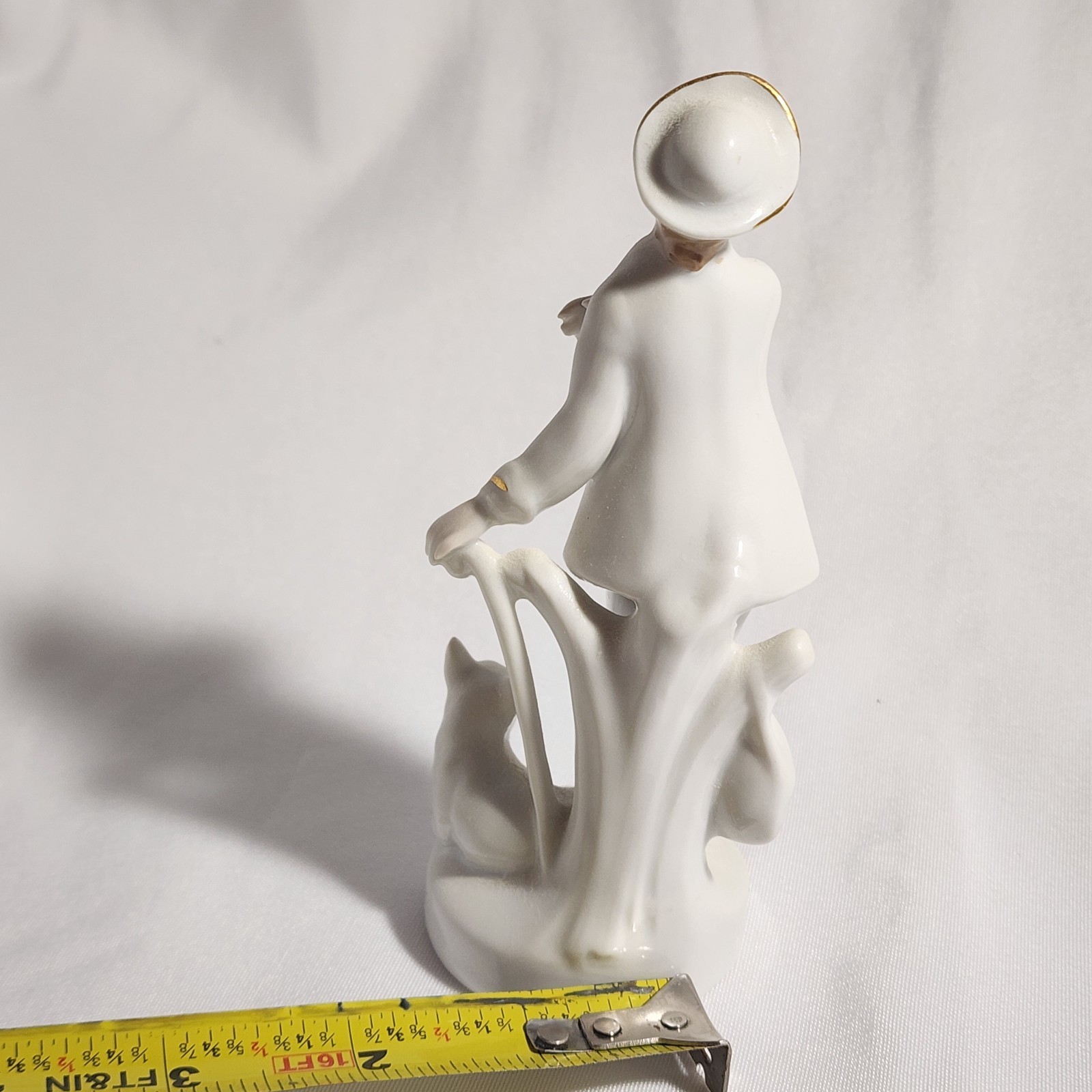 Vintage Figurine of A Boy With Dog – Germany – White And Gold Bone China