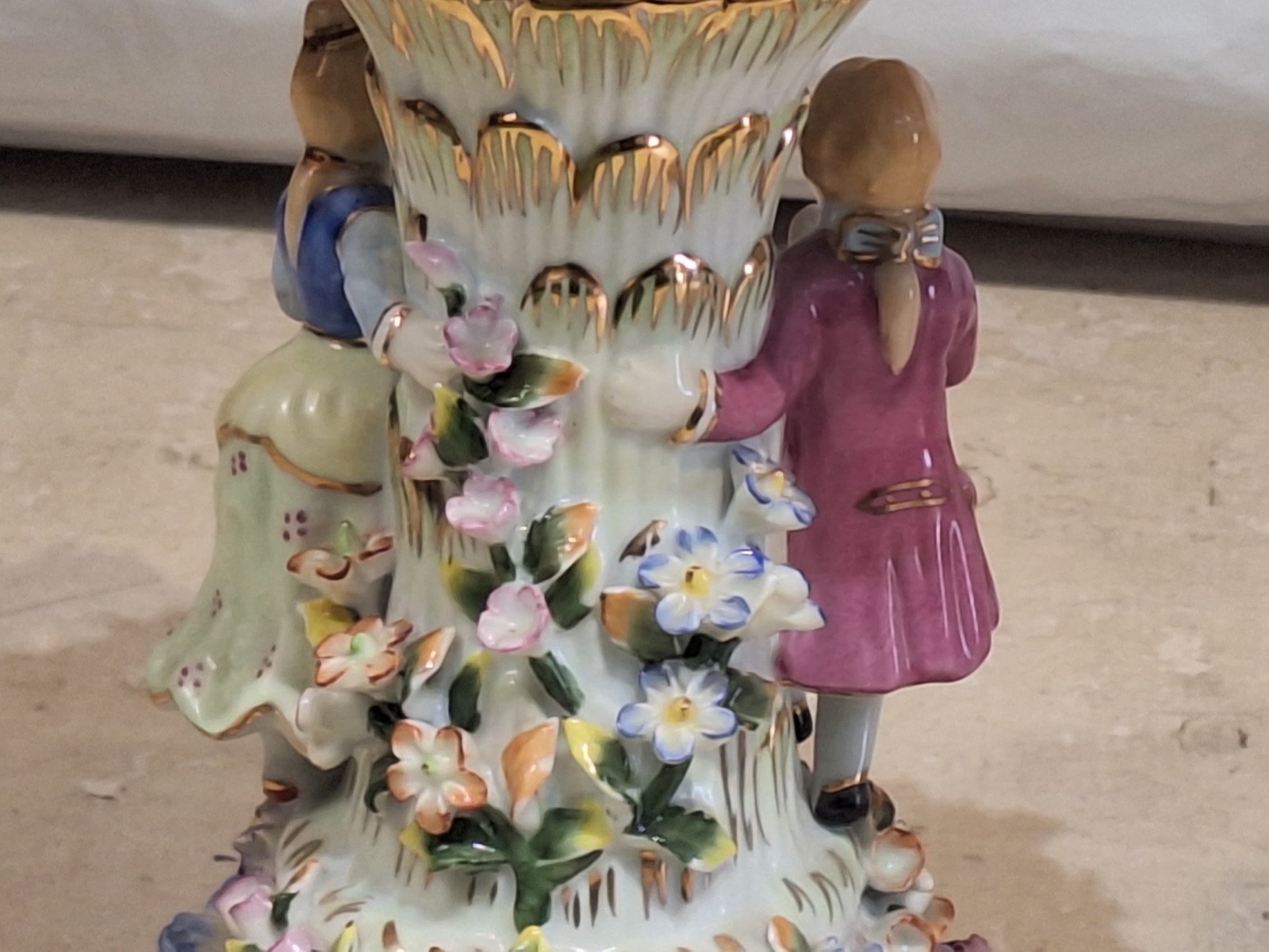 Pairs Porcelain Figural Compotes / Centerpiece Bowls – Applied flowers figurine