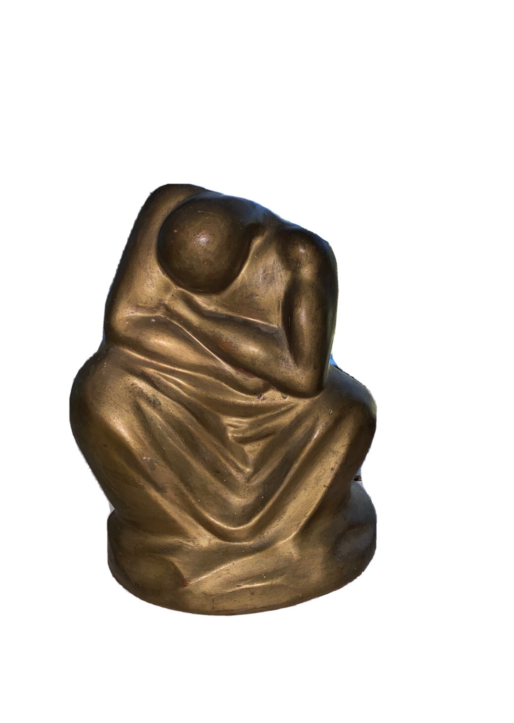 Rare Important Ceramic Bronze Statue Kneeling Man Antique Lighted Porcelain Ooak