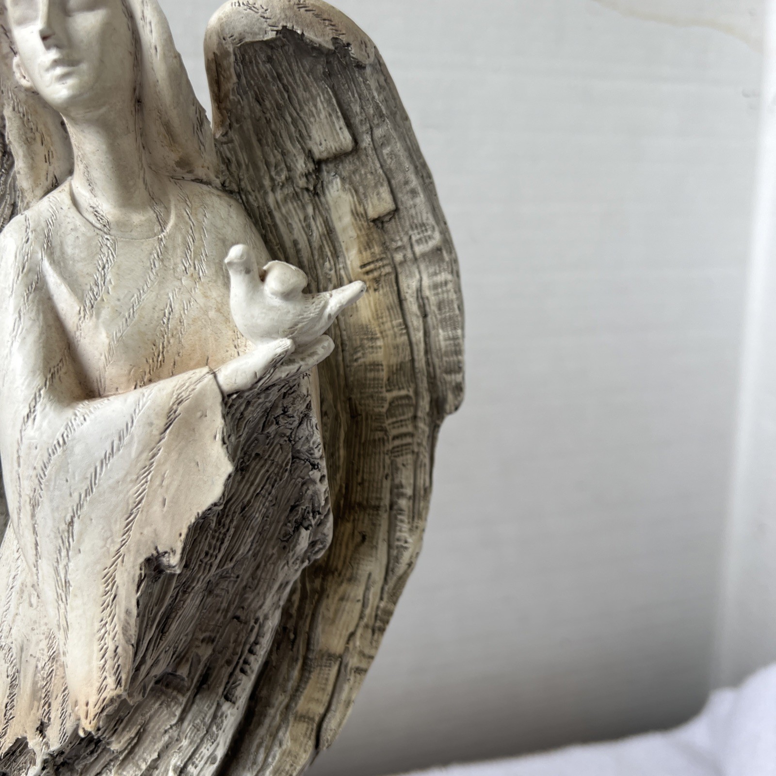 Roman Driftwood Style Textured Angel Holding A Dove. 12” Stunning Estate