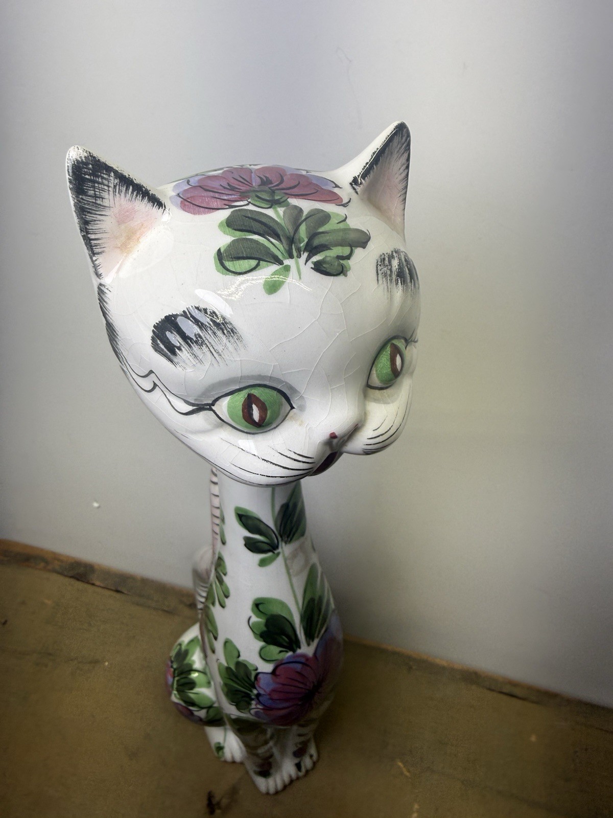 FABULOUS Italian Mancioli Deruta Pottery14” Tall Handpainted Gatto Cat Statue
