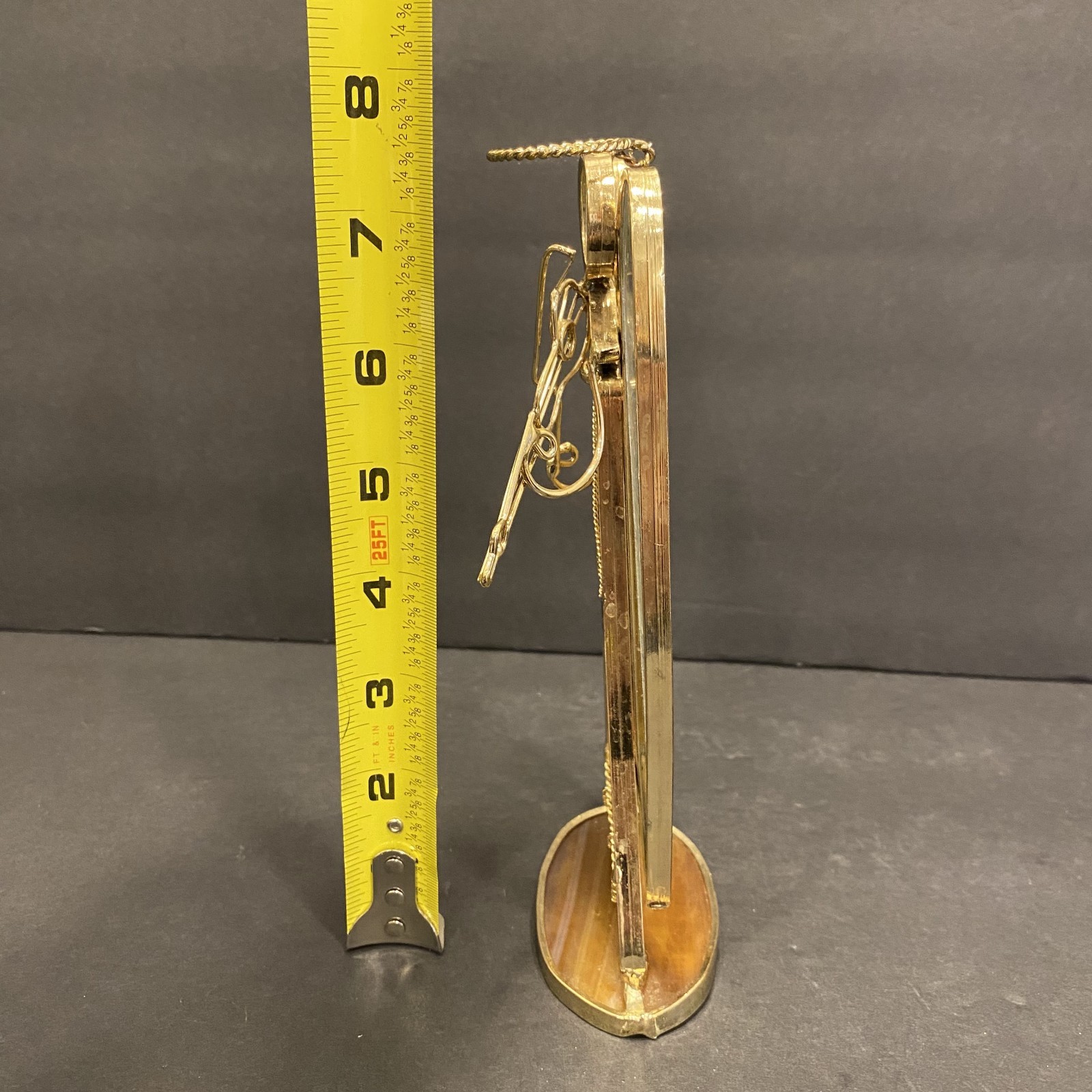Vtg Stained Glass Amber Angel playing Violin Free Standing Christmas Decor