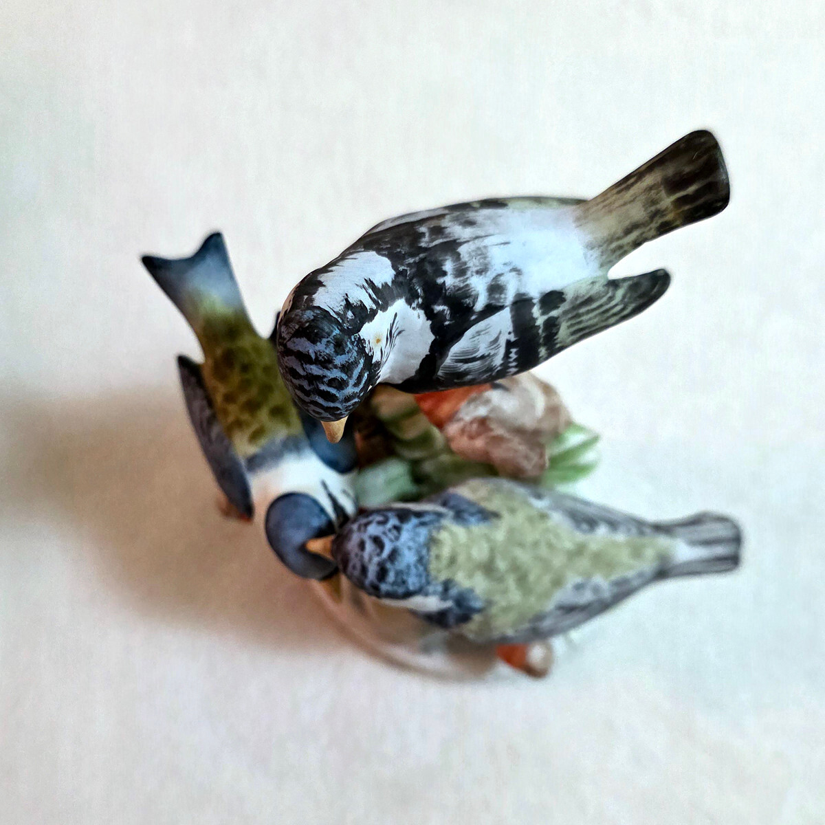 Vintage Gerold Porzellan figurine 3 birds blue gray Bavaria West Germany Handpai