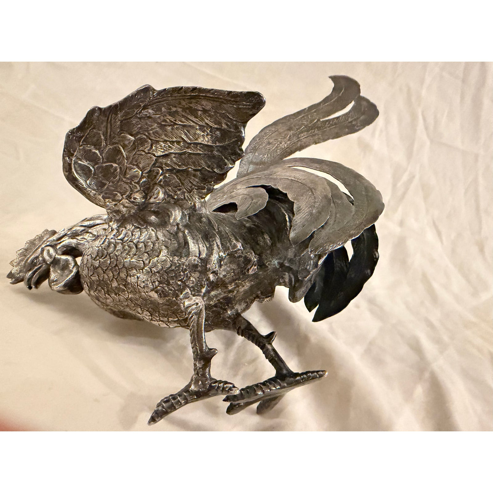 Mid-20th Century Spanish .915 Silver Sterling Rooster Figurine Detailed Work
