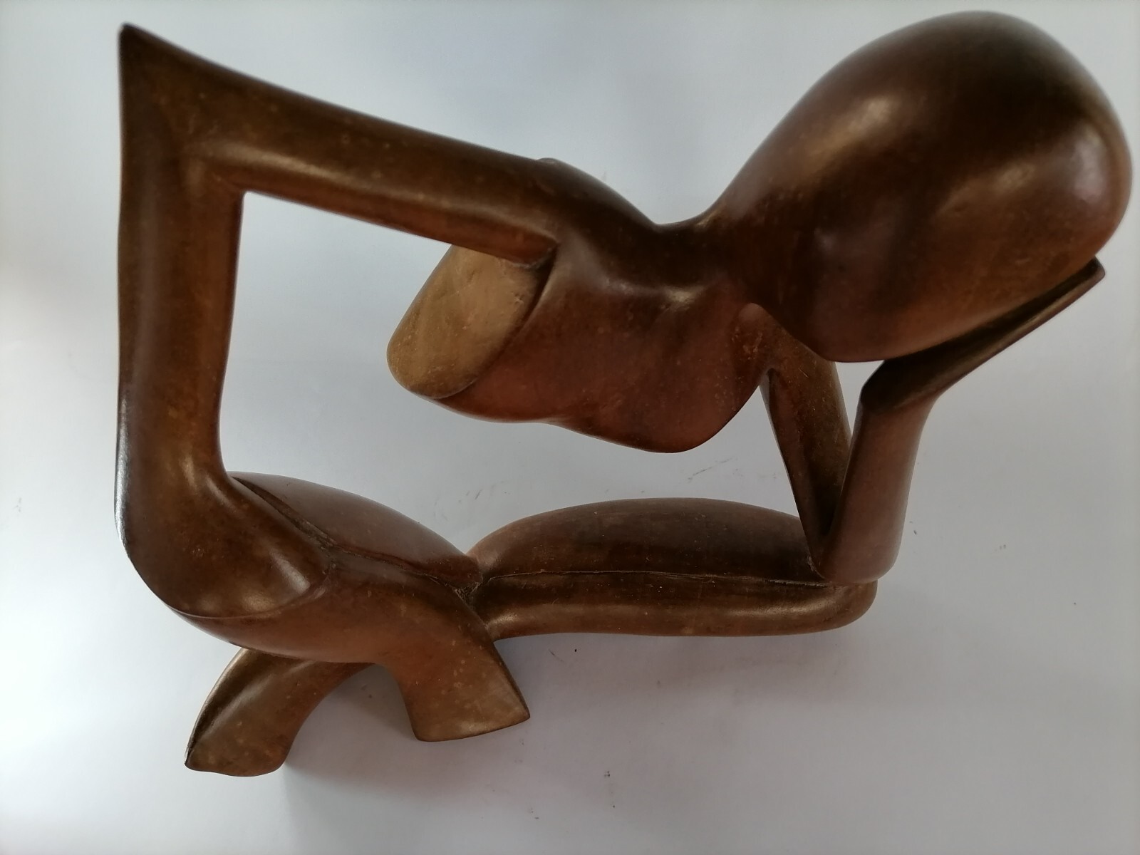 Vintage Carved Wooden Thinking Man Set Modern Abstract Sculpture Art