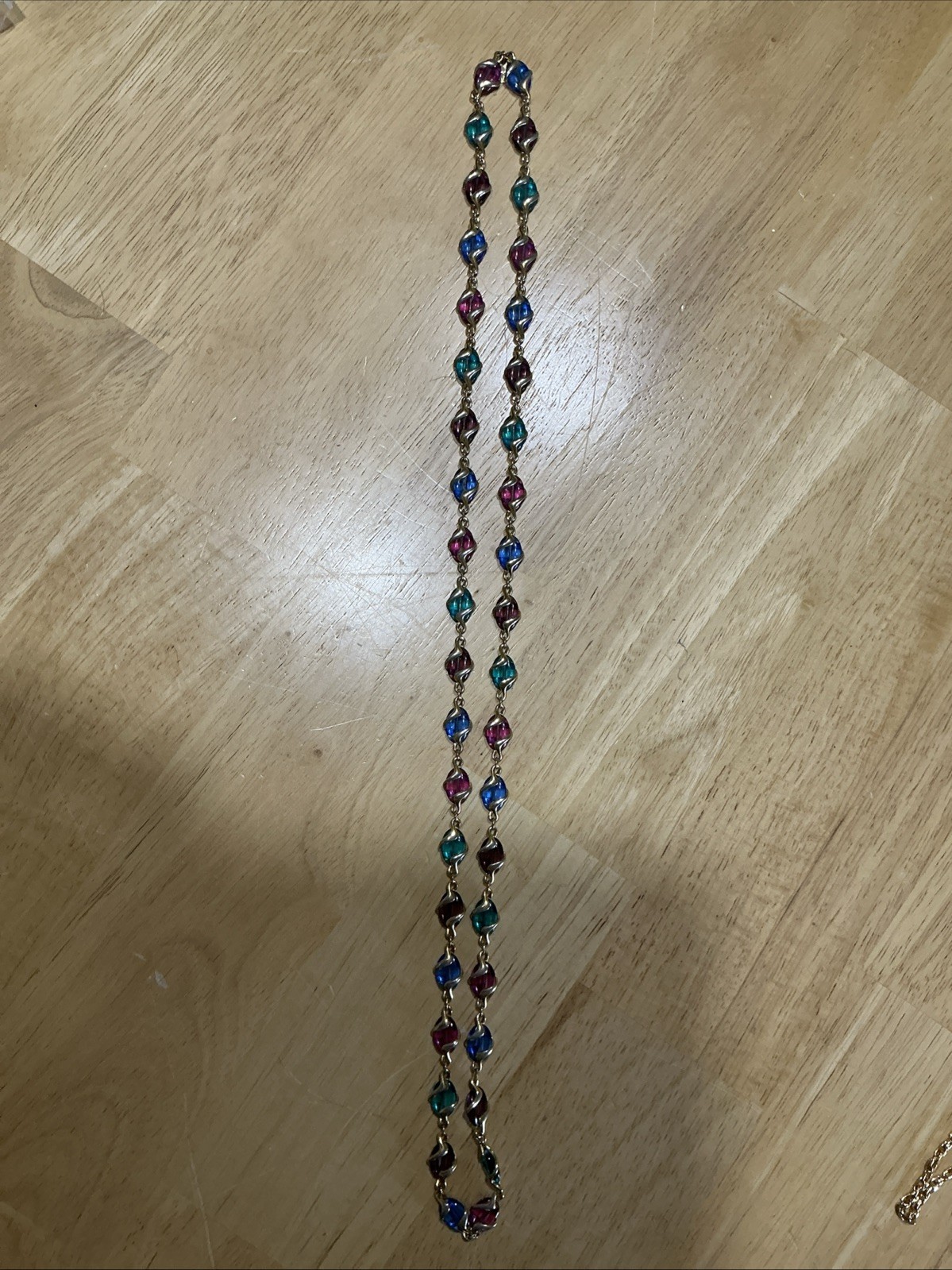 Vintage Swarovski Crystal,Swan Logo Caged Twisted Multicolor 36” Necklace 1989.