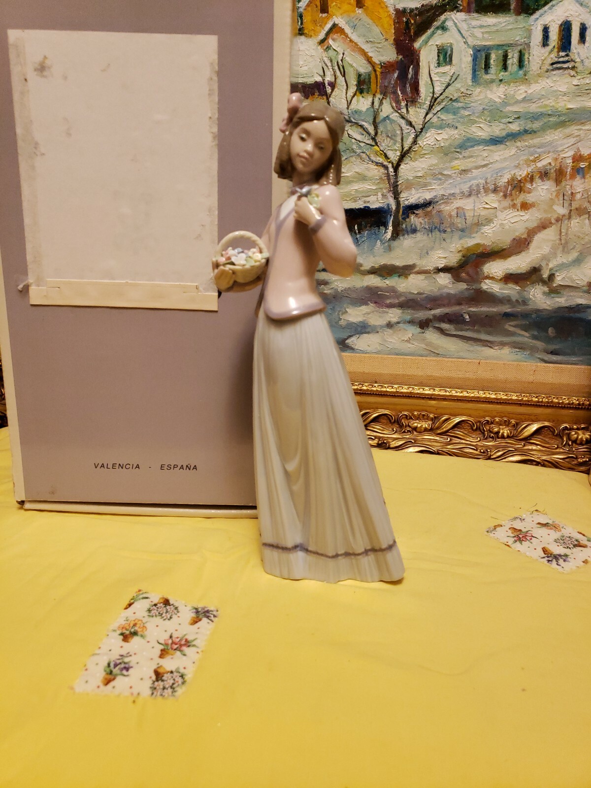 VINTAGE RETIRED LLADRO GIRL WITH FLOWER BASKET #7644 FIGURINE STATUE ORIGINAL BO