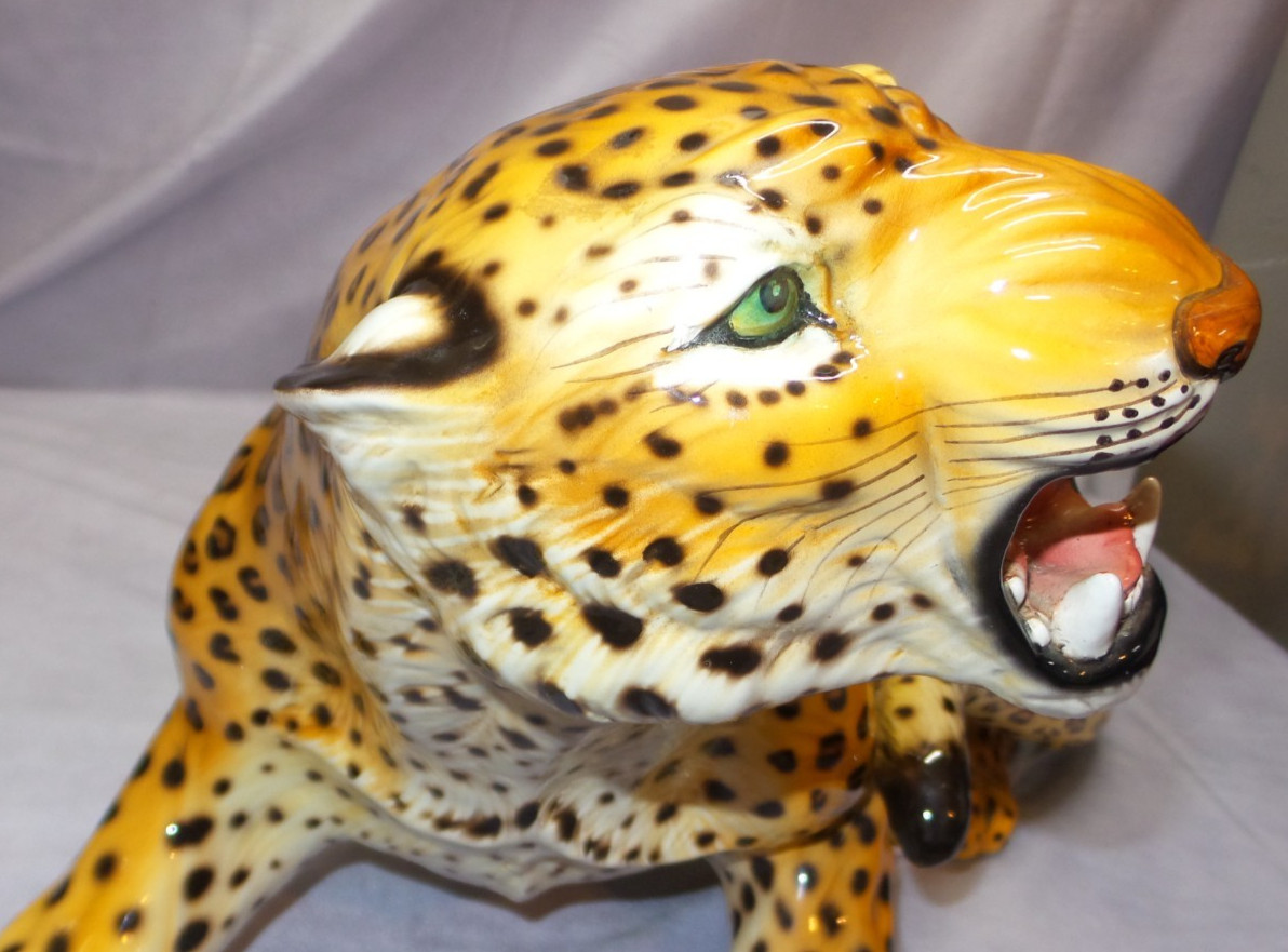 GIOVANNI RONZAN Porcelain Leopard Figurine 20″ Italy MCM – READ DESCRIPTION