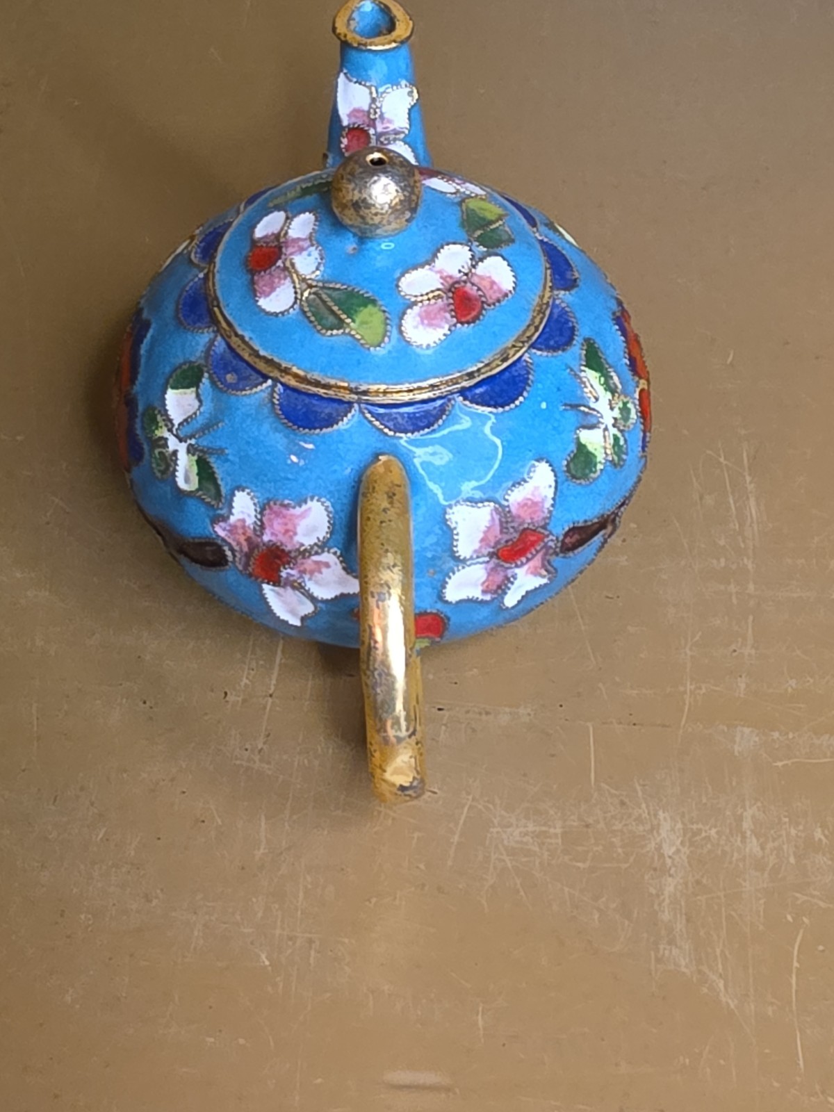 Mini Cloisonné Teapot Enamel Floral Metal Multicolor Petite Butterflies