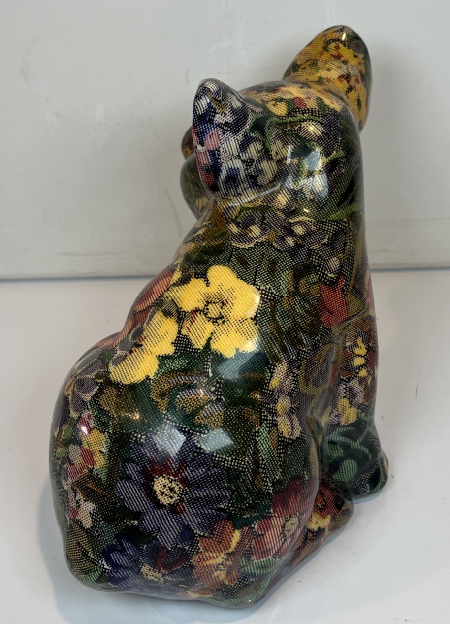 Joan Baker Designs Porcelain Decoupage Patchwork Floral Pigs Lot Of 2 Vintage