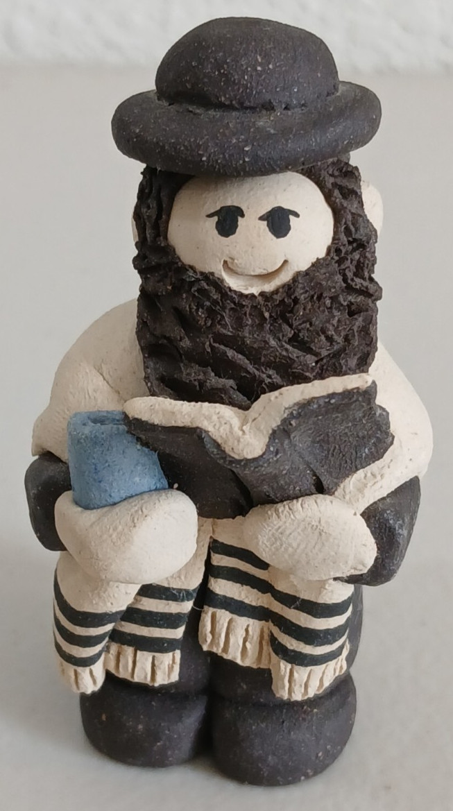 Signed Lorna Sakalovsky Purim Clay Judaica Figurine 2.75″ Tall Vintage