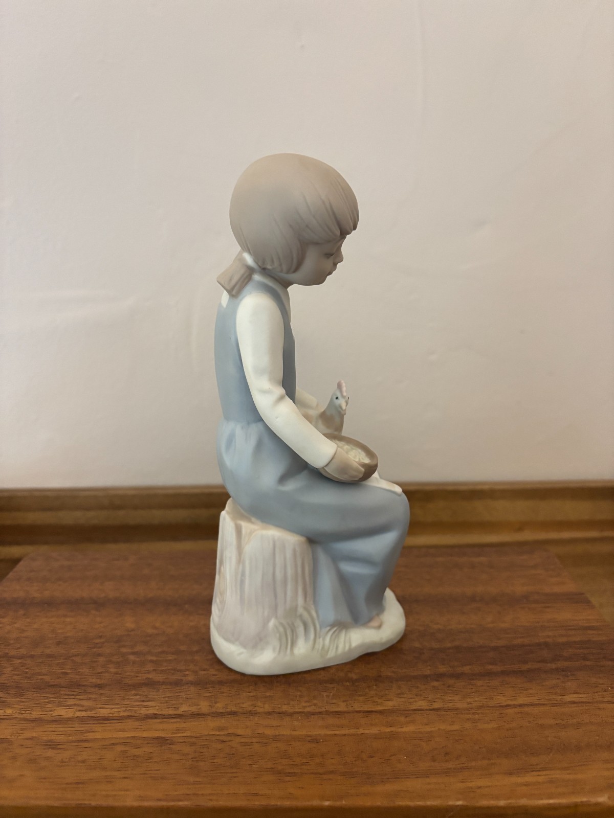 Porcelain Girl Feeding Chicken Matte Finish Figurine Spain