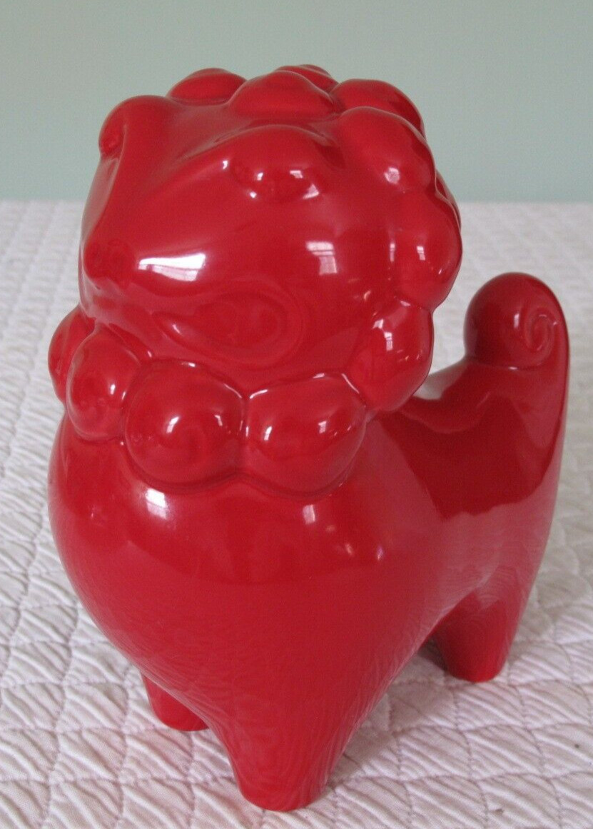 West Elm Red Gloss Foo Dog Or Lion Ceramic Statue Figurine Chinoiserie Chinese