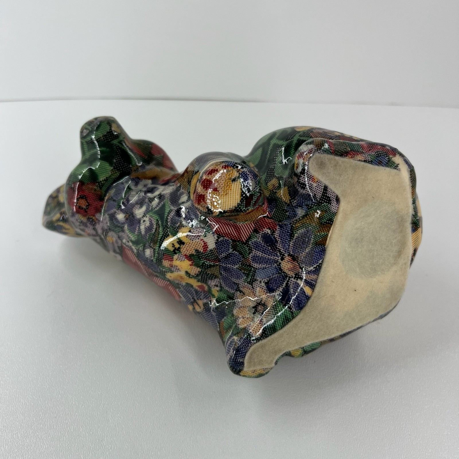 Joan Baker Porcelain Patchworks Floral Pig Figurine Vtg Decoupage 7″ Multicolor