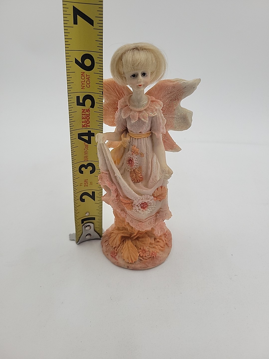 Vintage Fairy Figurine with Floral Dress, Blonde Hair 6 inches Tall