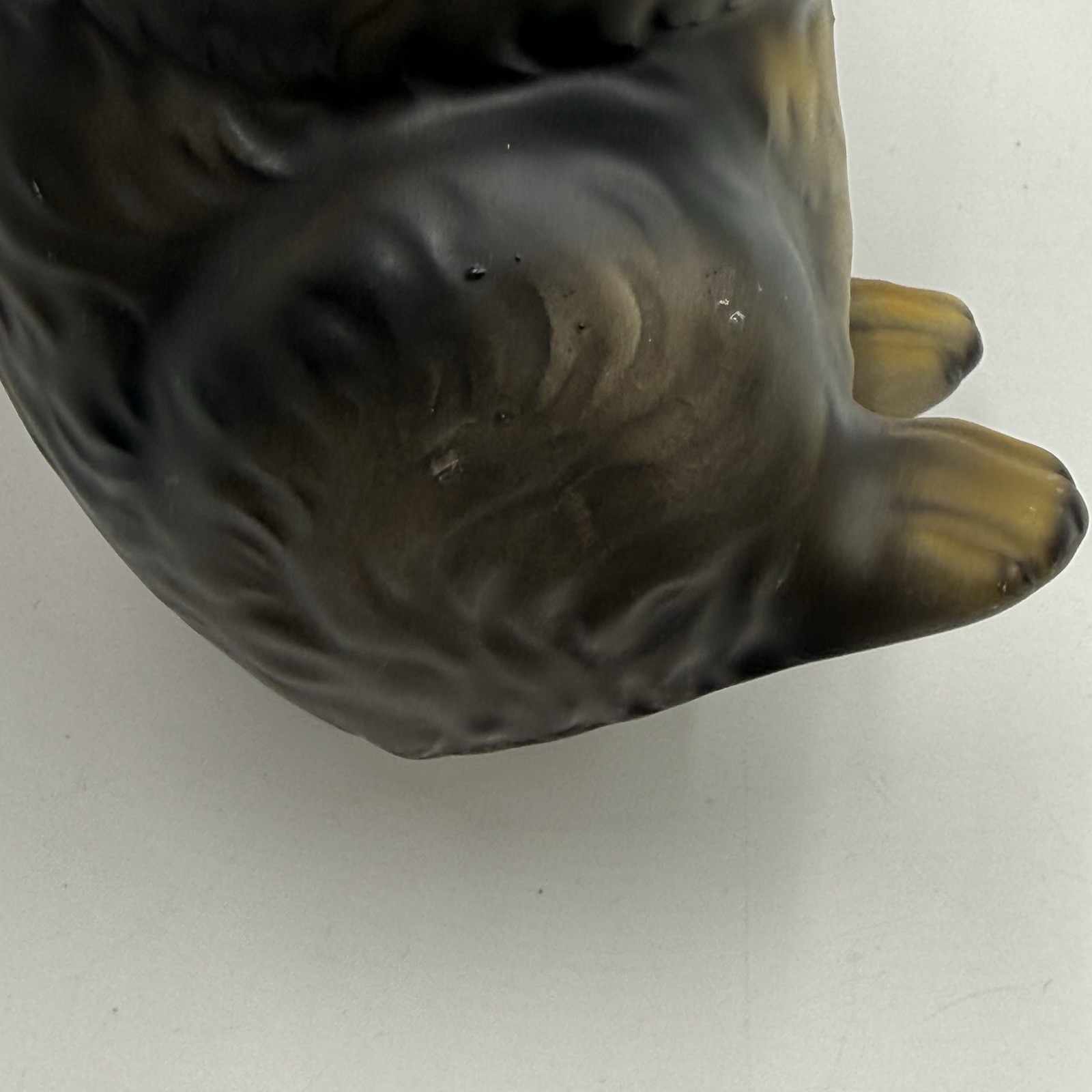 Brown Black Bear Holding Fish Ceramic Vintage Figurine Matte Finish
