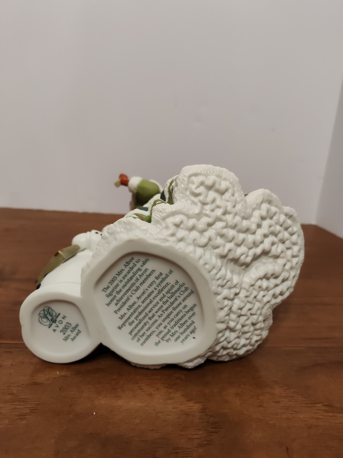 Vintage 2003 Avon Mrs. Albee Award Christmas Porcelain Figurine, & Sleigh