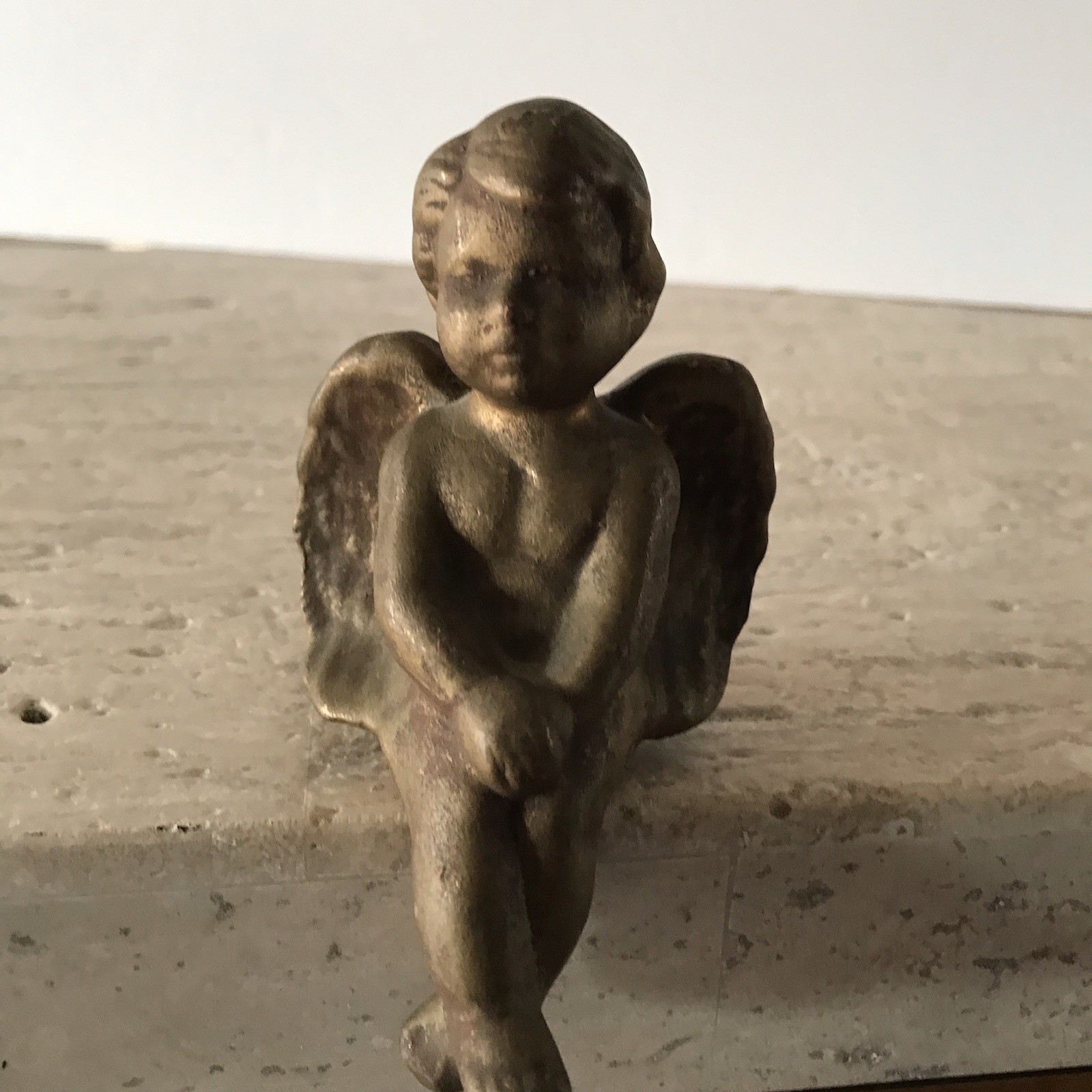 Vintage Cherub Angel Shelf Sitters Gold Patina Ceramic Figurines Victorian Decor
