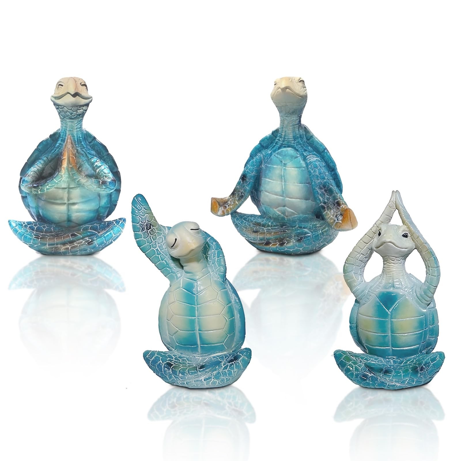 4PCS Yoga Sea Turtle Figurines,Meditation Zen Statue Decor Set for Bathroom O…