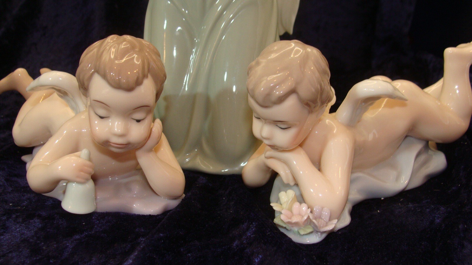 BEAUTIFUL ANGEL 8.50”x 4.75” & TWO CHERUBS 4.75”x2.75”~ HANDPAINTED~ VGC ~