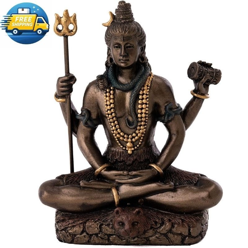3.2 Inch Lord Shiva Sitting in Lotus Pose Hindu God Antique Bronze Finish Statue