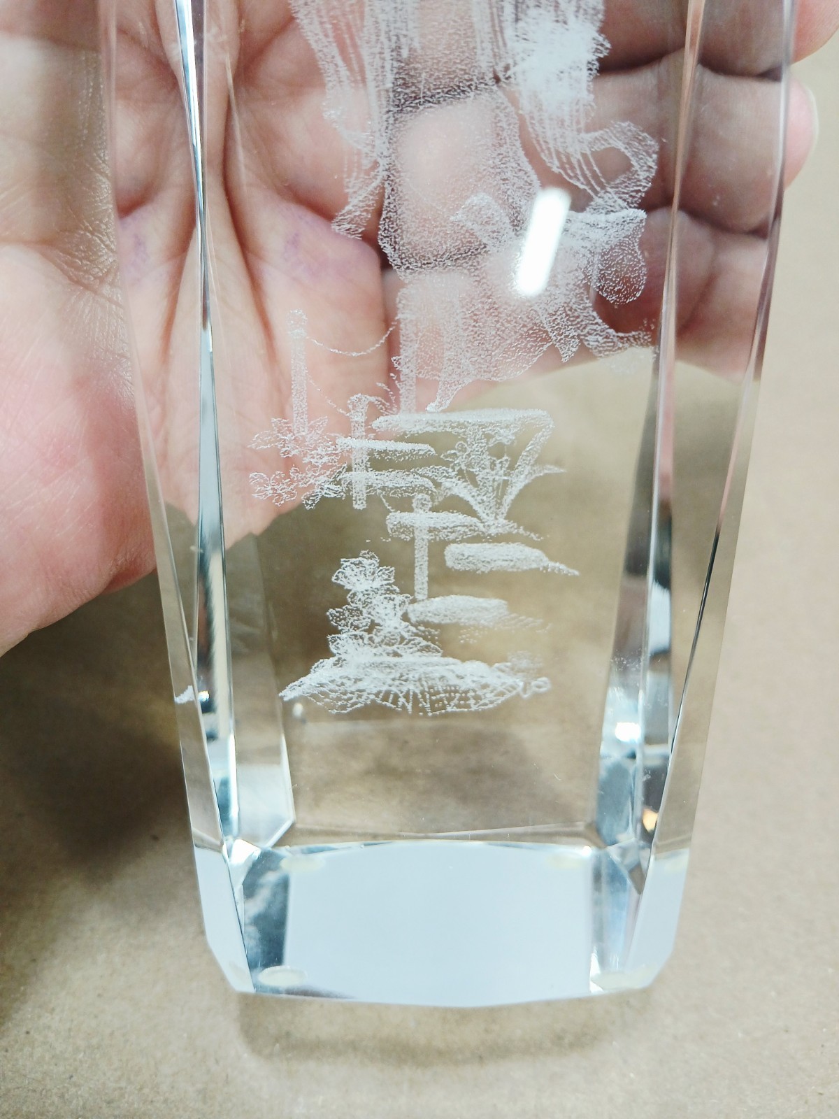 New Open Box Classic Treasures Angel Laser Glass and Rotating, Color Change Base