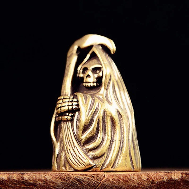 Solid Brass Grim Reaper Vintage Car Keychain Pendant Skull Skeleton Horror