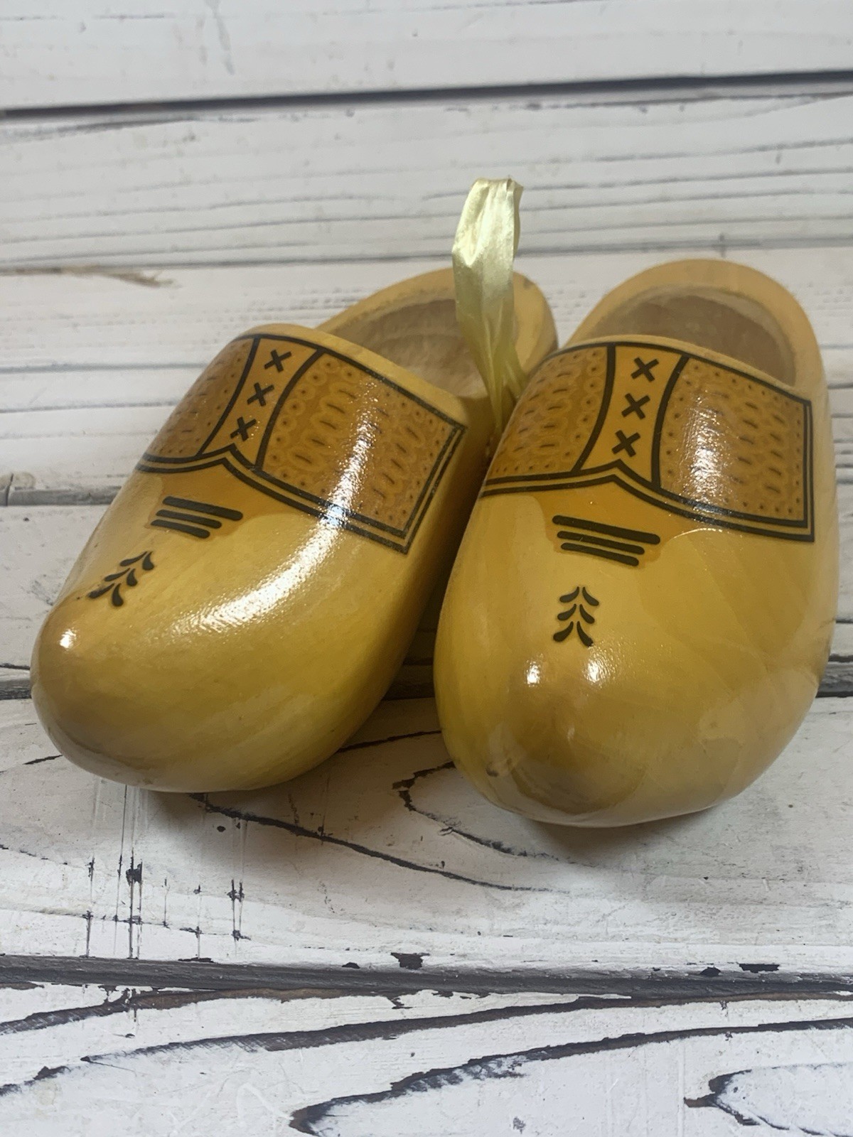 Vintage Dutch Clogs Holland Carved & Painted Wooden Shoes 22cm