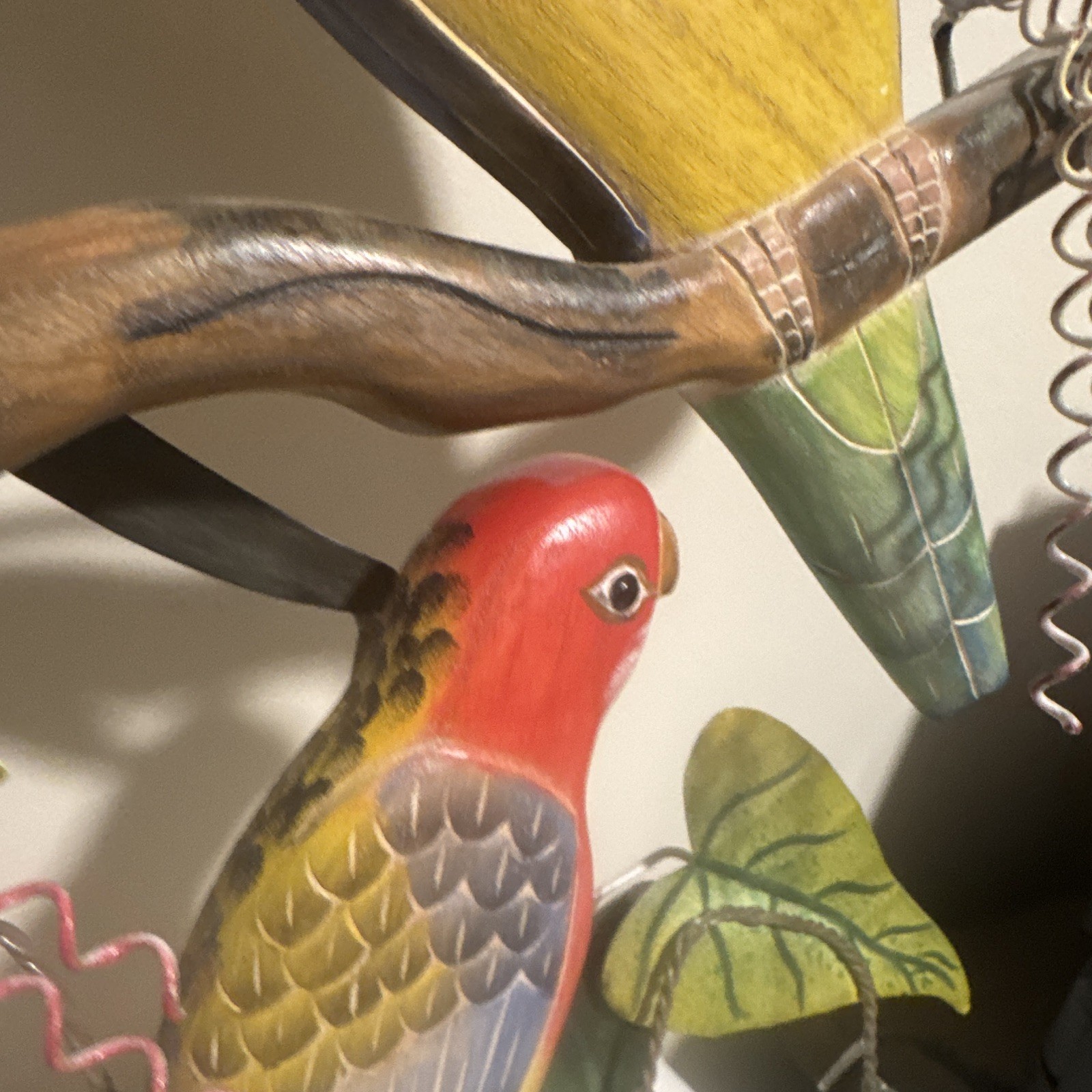 Joanne Ferrara Tropical Sculptural Wall Hanging Parrots Red/Orange/Yellow