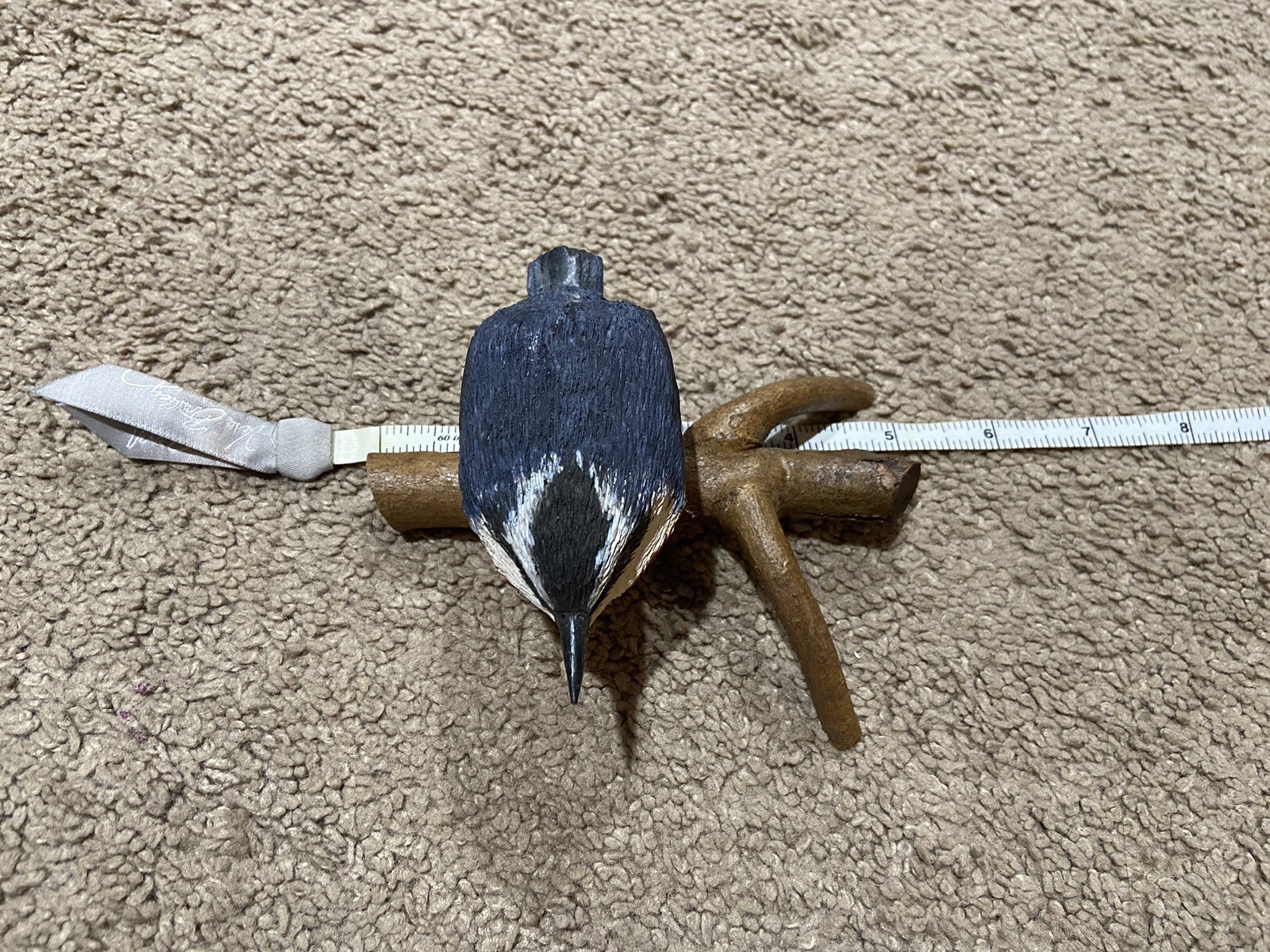 Handmade Red-Breasted Nuthatch Bird on Wood Branch Artist Signed R. Gray 2014 5”