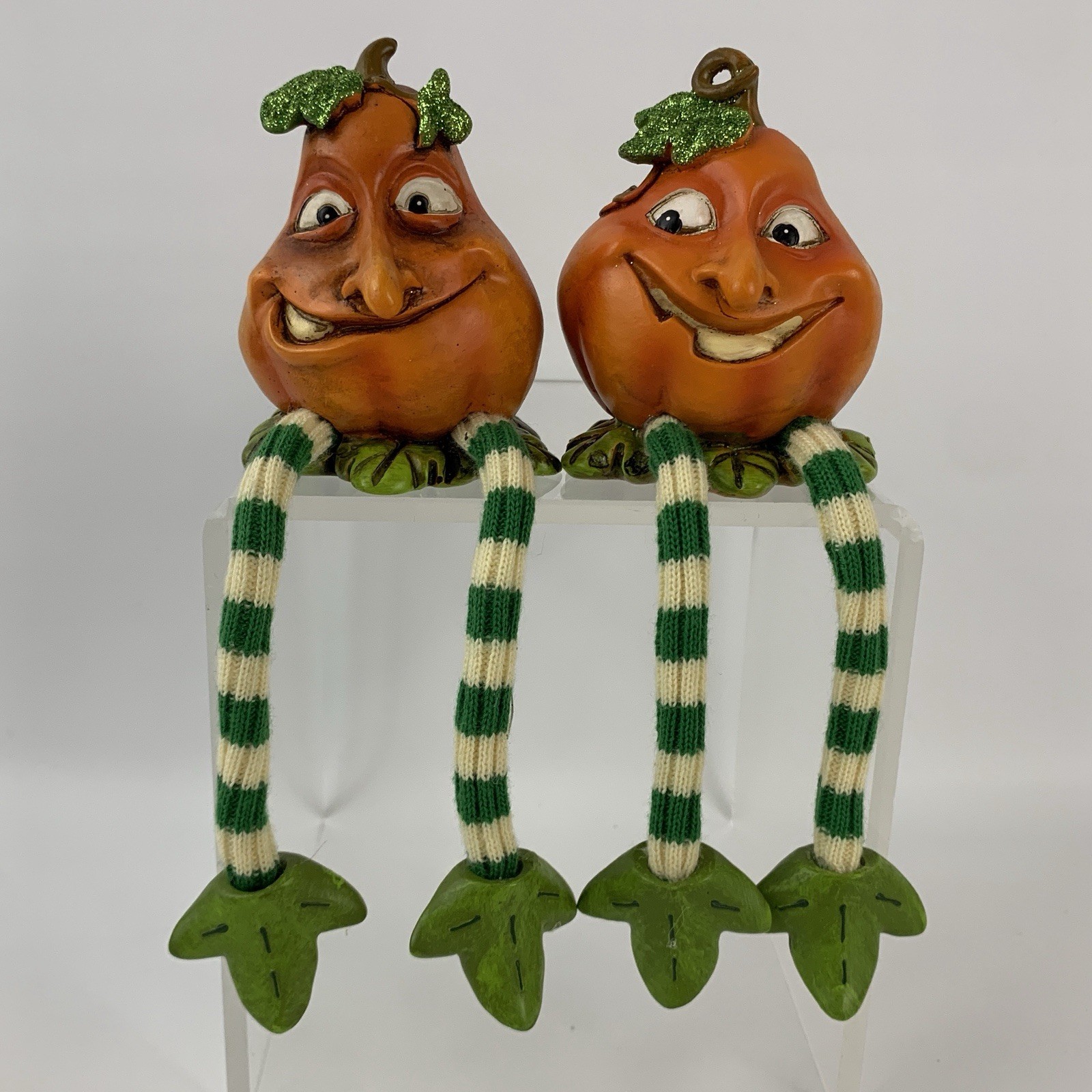 Anthropomorphic Pumpkin Jack o’ Lantern Halloween Shelf Sitters Resin Set of 2