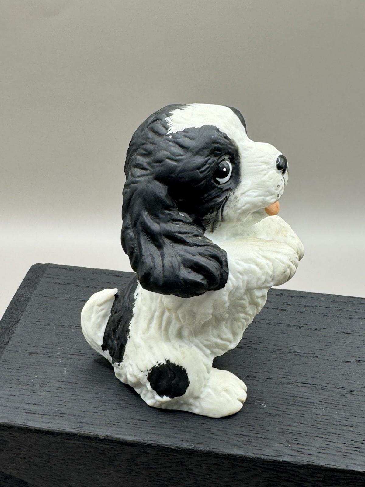 Home Interior HOMCO Set of 2 Black & White DOG Figurines Spaniel Puppies