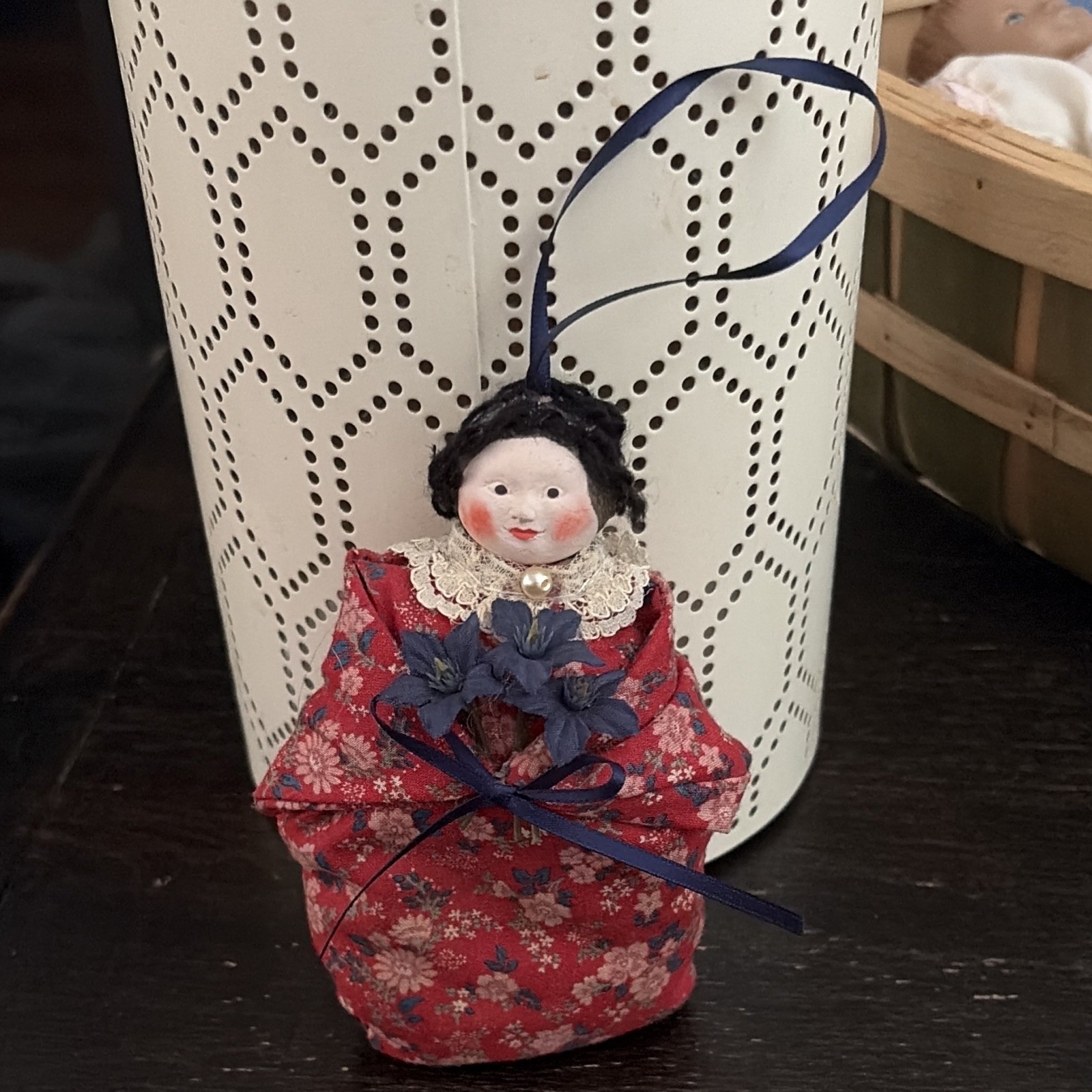 Antique Handmade Small Hanging Fabric Japanese Woman Doll Figurine Ornament
