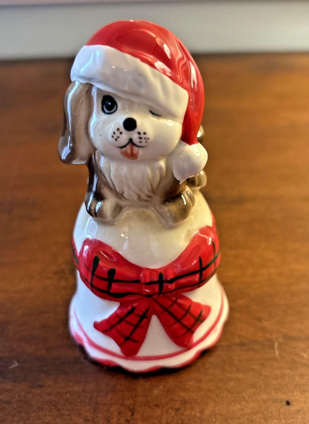 Josef Originals Christmas Dog Bell Made in Korea wearing santa hat