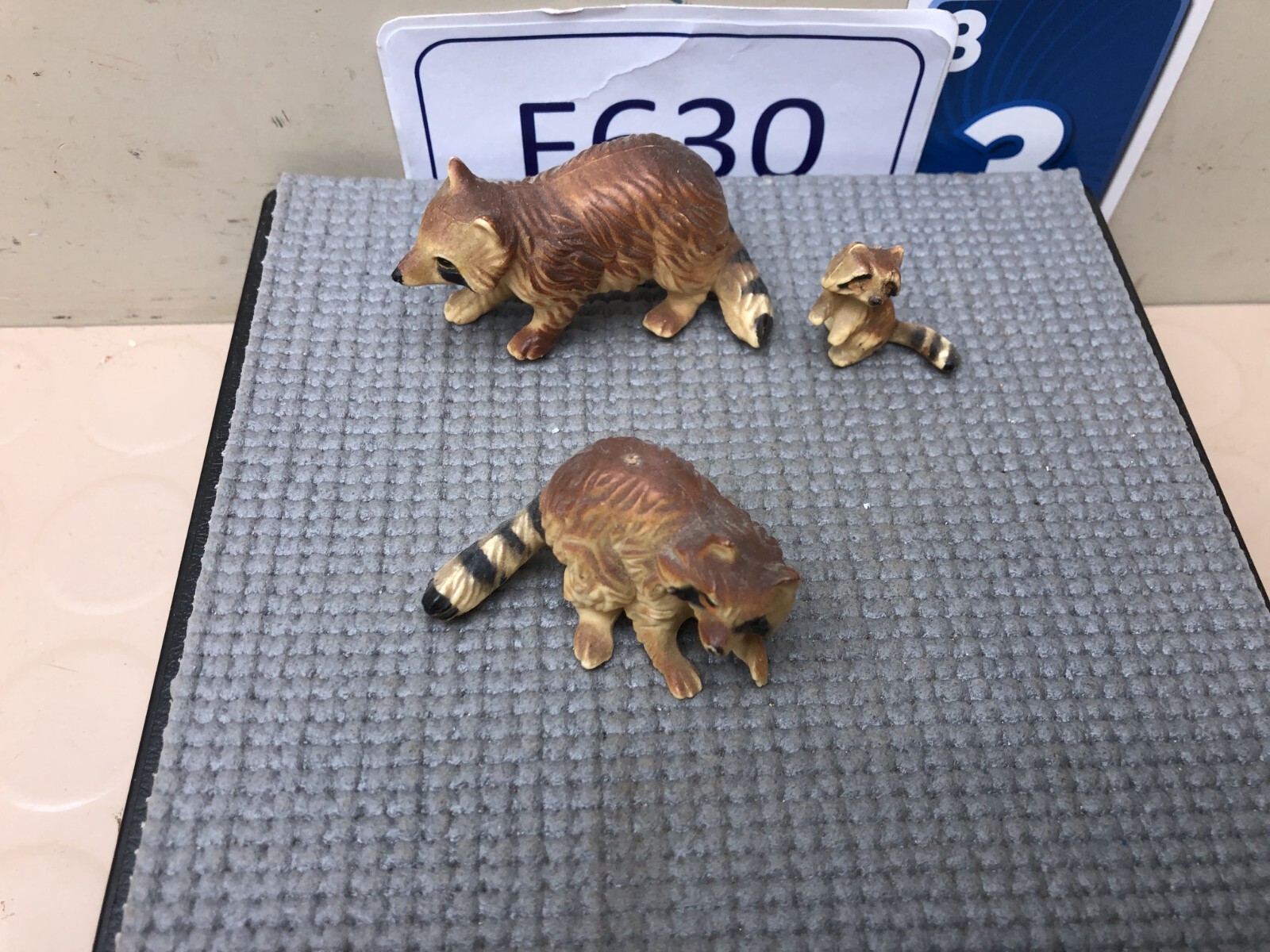 Vintage Miniature Racoon Figurine Family Lot of 3 – Hard Plastic?