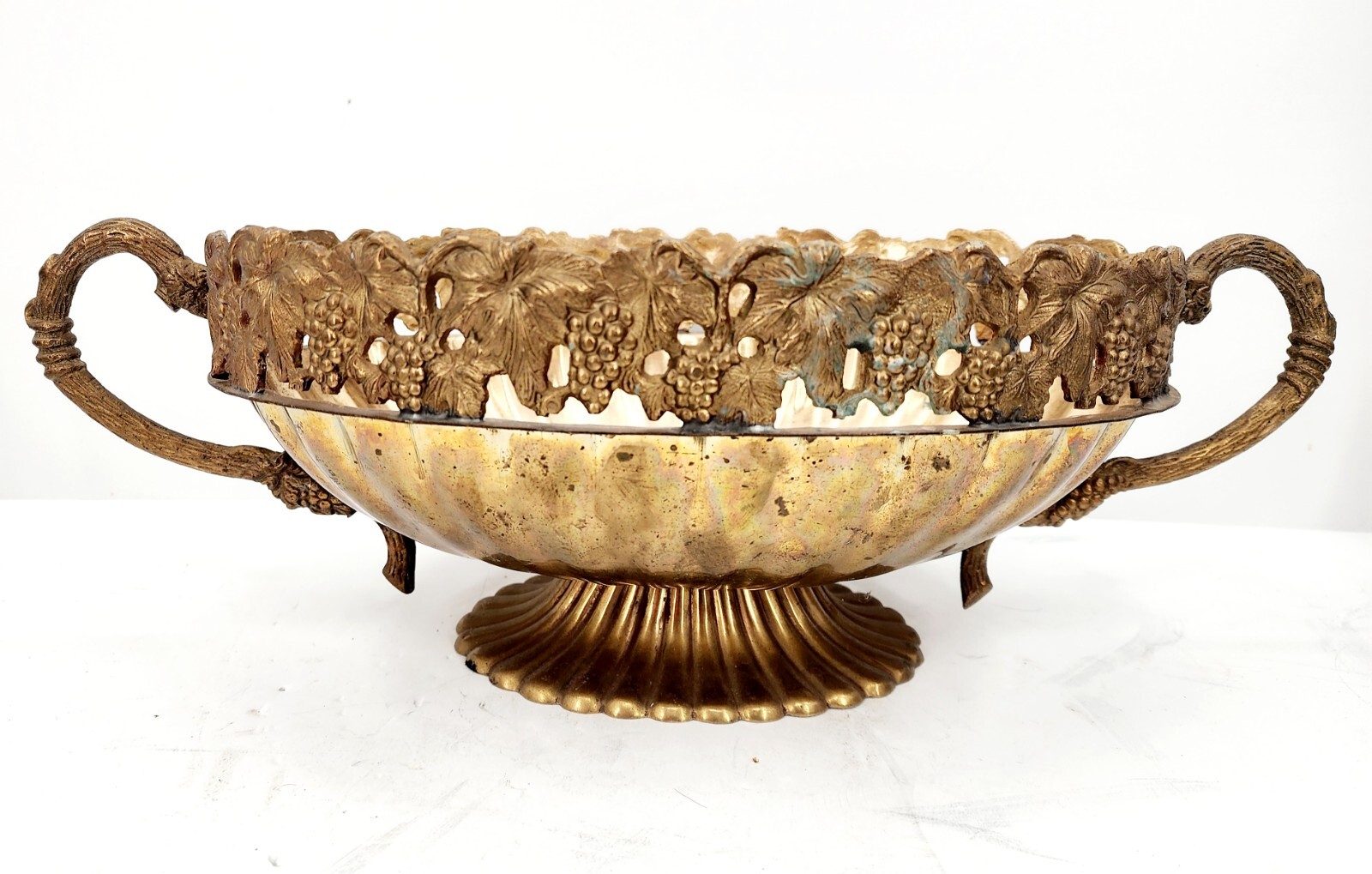 Vintage Andrea By Sadek Grape Clusters & Vines Brass Bowl