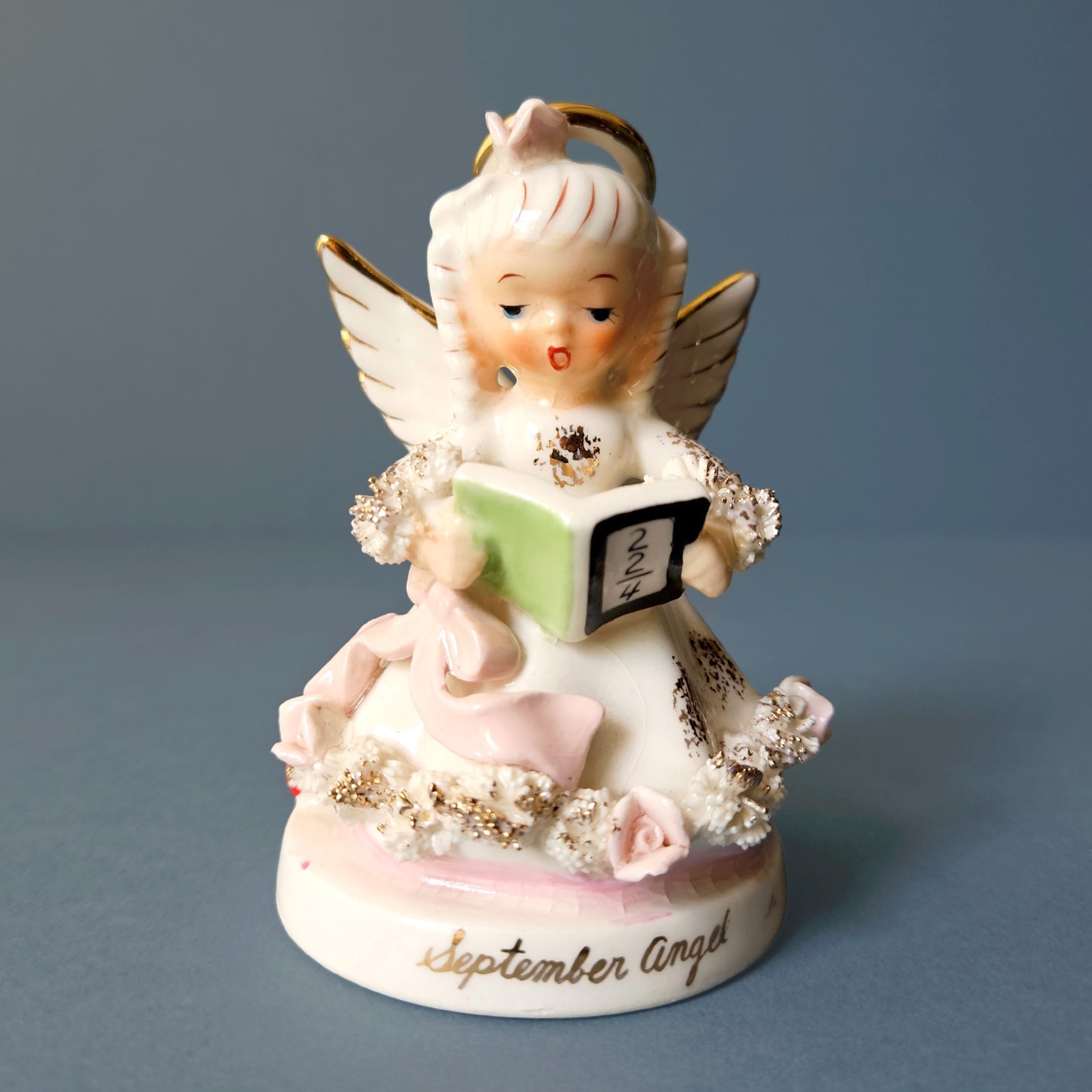 Vintage Napco Japan September Angel of the Month Girl w/ Math Book Figurine